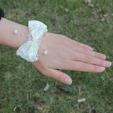 7piece/lot Ribbon Rose Silk Bow Wrist Corsage Bridesmaid Bracelet Flower Hand Wedding Pearl Crystal Flowers On The Wrist PartyHE