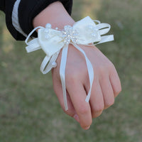 7piece/lot Ribbon Rose Silk Bow Wrist Corsage Bridesmaid Bracelet Flower Hand Wedding Pearl Crystal Flowers On The Wrist PartyHE