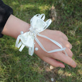 7piece/lot Ribbon Rose Silk Bow Wrist Corsage Bridesmaid Bracelet Flower Hand Wedding Pearl Crystal Flowers On The Wrist PartyHE