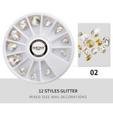 Nail Art Wheel Rhinestone Diamond Gems Metal AB Crystal Glitter 3D Tips Accessoires Jewelry Manicure Tools Decoration DIY Design