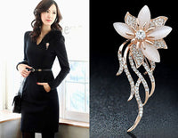OneckOha Fashionable Opal Stone Flower Brooch Pin Women Garment Accessories Jewelry Brooch Rhinestone Pin