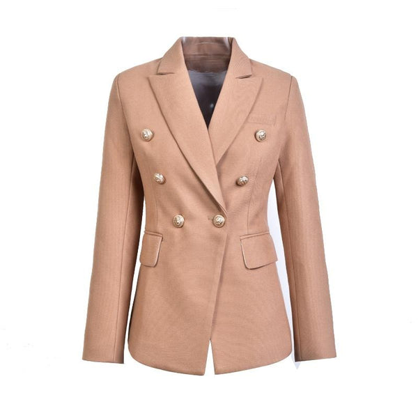European Casual Slim fitness Metal Gold Button Jacket White Black Khaki Colors Female Blazer