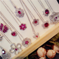Necklace Pendants For Women Clavicle Chain Ruby S925 Sterling Silver Luxury Hyperbole Pendant Rose Red Fine Jewelry Accessories
