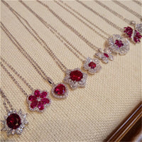 Necklace Pendants For Women Clavicle Chain Ruby S925 Sterling Silver Luxury Hyperbole Pendant Rose Red Fine Jewelry Accessories