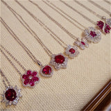 Necklace Pendants For Women Clavicle Chain Ruby S925 Sterling Silver Luxury Hyperbole Pendant Rose Red Fine Jewelry Accessories