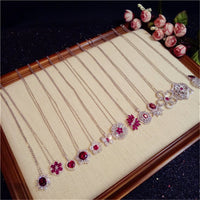 Necklace Pendants For Women Clavicle Chain Ruby S925 Sterling Silver Luxury Hyperbole Pendant Rose Red Fine Jewelry Accessories