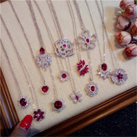 Necklace Pendants For Women Clavicle Chain Ruby S925 Sterling Silver Luxury Hyperbole Pendant Rose Red Fine Jewelry Accessories