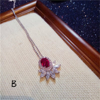 Necklace Pendants For Women Clavicle Chain Ruby S925 Sterling Silver Luxury Hyperbole Pendant Rose Red Fine Jewelry Accessories
