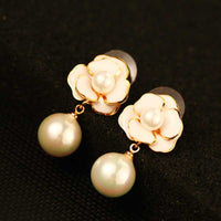 Trendy Style Camellia Flower Stud Earrings Pearl Flower Big Brand Eesign Earring Boucle Femme Pendante Chic Jewelry