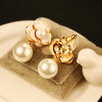 Trendy Style Camellia Flower Stud Earrings Pearl Flower Big Brand Eesign Earring Boucle Femme Pendante Chic Jewelry