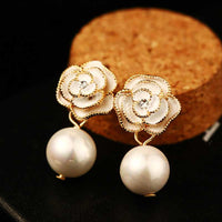 Trendy Style Camellia Flower Stud Earrings Pearl Flower Big Brand Eesign Earring Boucle Femme Pendante Chic Jewelry
