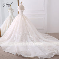 Sexy Sweetheart Lace Ball Gown Wedding Dresses  Applique Beaded Flowers Chapel Train Bride Gown Vestido De Noiva