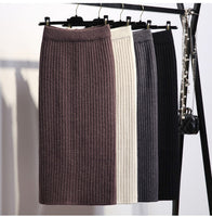 Women Back Slit Bodycon Elegant Midi Pencil Skirt Autumn Winter Casual Knitted Skirt High Waist Skirts Womens Jupe Femme Faldas