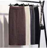 Women Back Slit Bodycon Elegant Midi Pencil Skirt Autumn Winter Casual Knitted Skirt High Waist Skirts Womens Jupe Femme Faldas