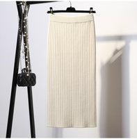 Women Back Slit Bodycon Elegant Midi Pencil Skirt Autumn Winter Casual Knitted Skirt High Waist Skirts Womens Jupe Femme Faldas