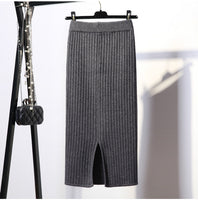 Women Back Slit Bodycon Elegant Midi Pencil Skirt Autumn Winter Casual Knitted Skirt High Waist Skirts Womens Jupe Femme Faldas