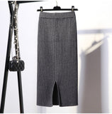 Women Back Slit Bodycon Elegant Midi Pencil Skirt Autumn Winter Casual Knitted Skirt High Waist Skirts Womens Jupe Femme Faldas