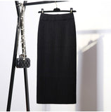 Women Back Slit Bodycon Elegant Midi Pencil Skirt Autumn Winter Casual Knitted Skirt High Waist Skirts Womens Jupe Femme Faldas