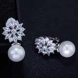 Designer Crystal Flower Pearl No Hole Earrings for Women Fashion Jewelry Ear Clip On Non Pierced Earring
