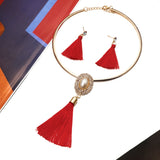 Nigerian Wedding Bridal Jewelry Sets Crystal Tassel Necklace & Pendant Women Statement Collar Water Drop Jewelry Sets