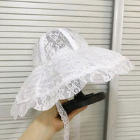 New Floppy Lace Hat Summer Big Wide Brim Sun Hat White Black Lace Kentucky Derby Church Party Wedding Hats Packable Beach Hat
