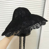 New Floppy Lace Hat Summer Big Wide Brim Sun Hat White Black Lace Kentucky Derby Church Party Wedding Hats Packable Beach Hat
