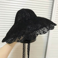 New Floppy Lace Hat Summer Big Wide Brim Sun Hat White Black Lace Kentucky Derby Church Party Wedding Hats Packable Beach Hat
