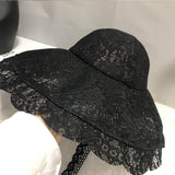 New Floppy Lace Hat Summer Big Wide Brim Sun Hat White Black Lace Kentucky Derby Church Party Wedding Hats Packable Beach Hat