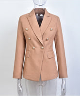 European Casual Slim fitness Metal Gold Button Jacket White Black Khaki Colors Female Blazer