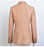 European Casual Slim fitness Metal Gold Button Jacket White Black Khaki Colors Female Blazer