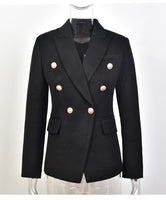 European Casual Slim fitness Metal Gold Button Jacket White Black Khaki Colors Female Blazer