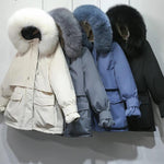 Winter Jacket Women Large Natural Fox Fur White Duck Down Coat Thick Parkas Warm Sash Tie Up Zipper Down Snow Outerwear