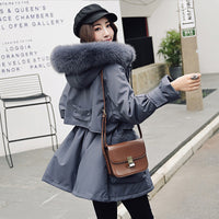 Winter Jacket Women Large Natural Fox Fur White Duck Down Coat Thick Parkas Warm Sash Tie Up Zipper Down Snow Outerwear