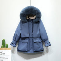 Winter Jacket Women Large Natural Fox Fur White Duck Down Coat Thick Parkas Warm Sash Tie Up Zipper Down Snow Outerwear
