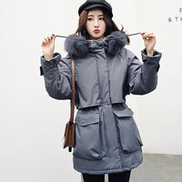 Winter Jacket Women Large Natural Fox Fur White Duck Down Coat Thick Parkas Warm Sash Tie Up Zipper Down Snow Outerwear
