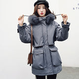 Winter Jacket Women Large Natural Fox Fur White Duck Down Coat Thick Parkas Warm Sash Tie Up Zipper Down Snow Outerwear