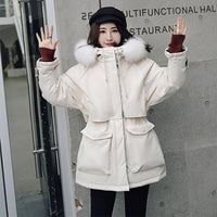 Winter Jacket Women Large Natural Fox Fur White Duck Down Coat Thick Parkas Warm Sash Tie Up Zipper Down Snow Outerwear