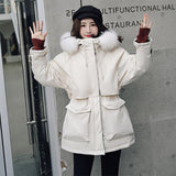 Winter Jacket Women Large Natural Fox Fur White Duck Down Coat Thick Parkas Warm Sash Tie Up Zipper Down Snow Outerwear