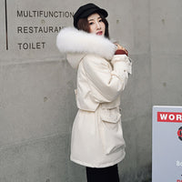 Winter Jacket Women Large Natural Fox Fur White Duck Down Coat Thick Parkas Warm Sash Tie Up Zipper Down Snow Outerwear