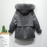Winter Jacket Women Large Natural Fox Fur White Duck Down Coat Thick Parkas Warm Sash Tie Up Zipper Down Snow Outerwear