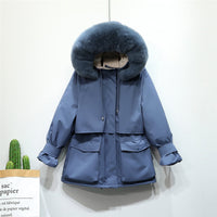 Winter Jacket Women Large Natural Fox Fur White Duck Down Coat Thick Parkas Warm Sash Tie Up Zipper Down Snow Outerwear