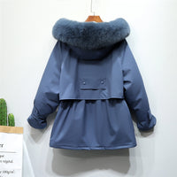 Winter Jacket Women Large Natural Fox Fur White Duck Down Coat Thick Parkas Warm Sash Tie Up Zipper Down Snow Outerwear