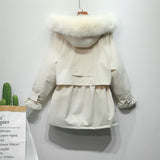Winter Jacket Women Large Natural Fox Fur White Duck Down Coat Thick Parkas Warm Sash Tie Up Zipper Down Snow Outerwear