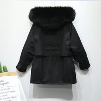 Winter Jacket Women Large Natural Fox Fur White Duck Down Coat Thick Parkas Warm Sash Tie Up Zipper Down Snow Outerwear