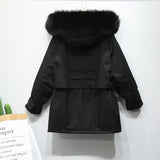Winter Jacket Women Large Natural Fox Fur White Duck Down Coat Thick Parkas Warm Sash Tie Up Zipper Down Snow Outerwear