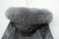 Winter Jacket Women Large Natural Fox Fur White Duck Down Coat Thick Parkas Warm Sash Tie Up Zipper Down Snow Outerwear