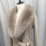 Autumn Winter Fashion  100% Real Wool Cloak Women with Real Fox Fur Collar Removable Woolen Coat