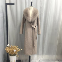 Autumn Winter Fashion  100% Real Wool Cloak Women with Real Fox Fur Collar Removable Woolen Coat