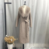 Autumn Winter Fashion  100% Real Wool Cloak Women with Real Fox Fur Collar Removable Woolen Coat