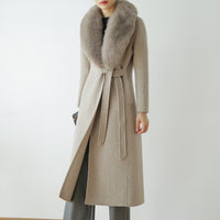 Autumn Winter Fashion  100% Real Wool Cloak Women with Real Fox Fur Collar Removable Woolen Coat